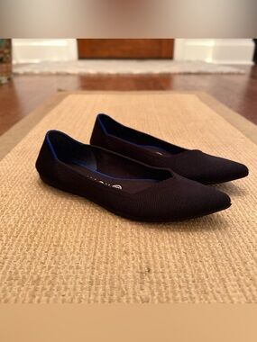Rothy's Black Pointed Knit Flats with Blue Lining